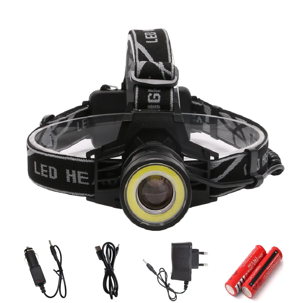 

XM-L T6+COB LED Headlamp 10000 Lumens 4 Modes Headlight 2x18650 Rechargeable Head Torch Zoomable Headlamps Lantern