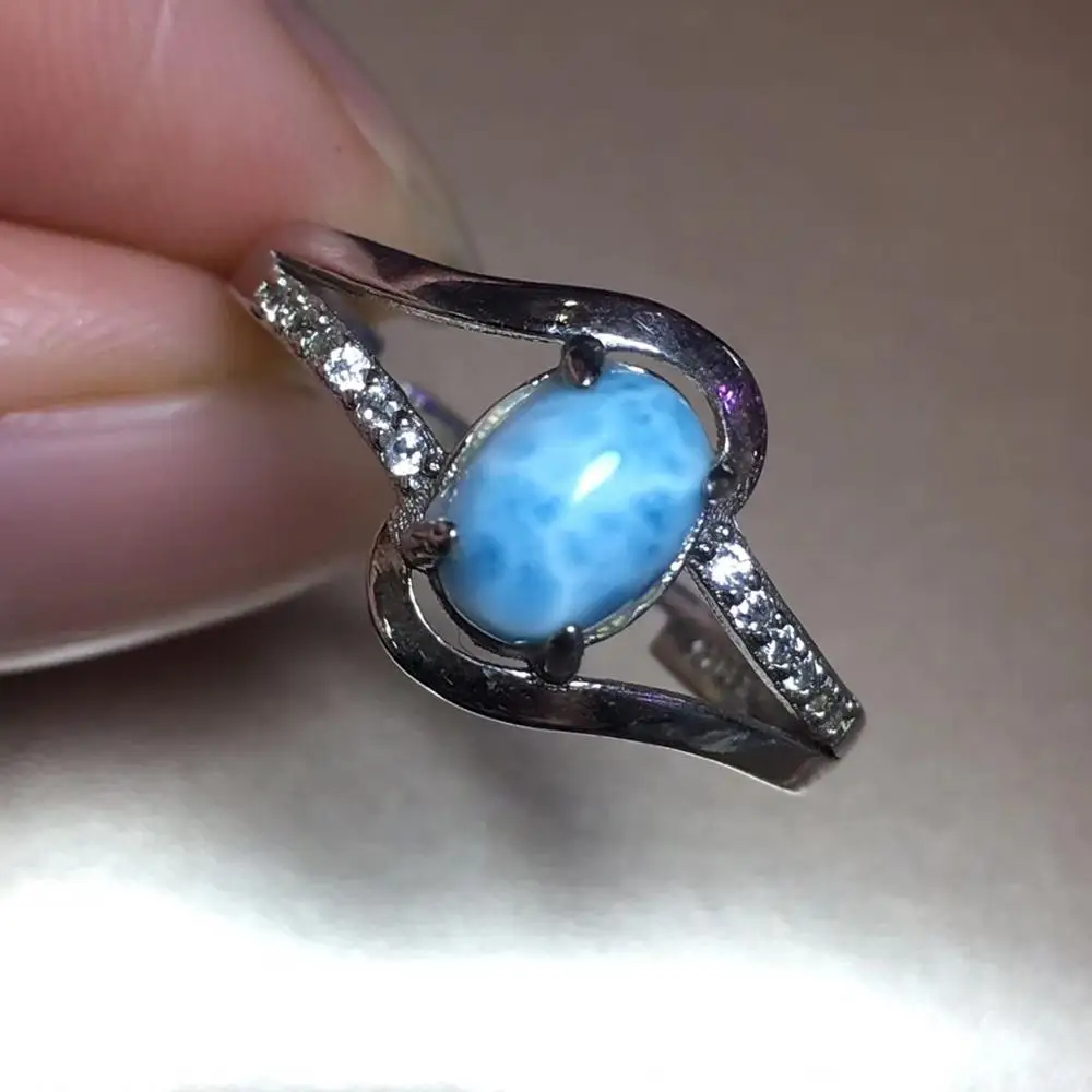

Fine Jewelry Real 925 Steling Silver s925 100% Natural Blue Larimar Gemstones 5*7MM Female Fine Rings Christmas Gift