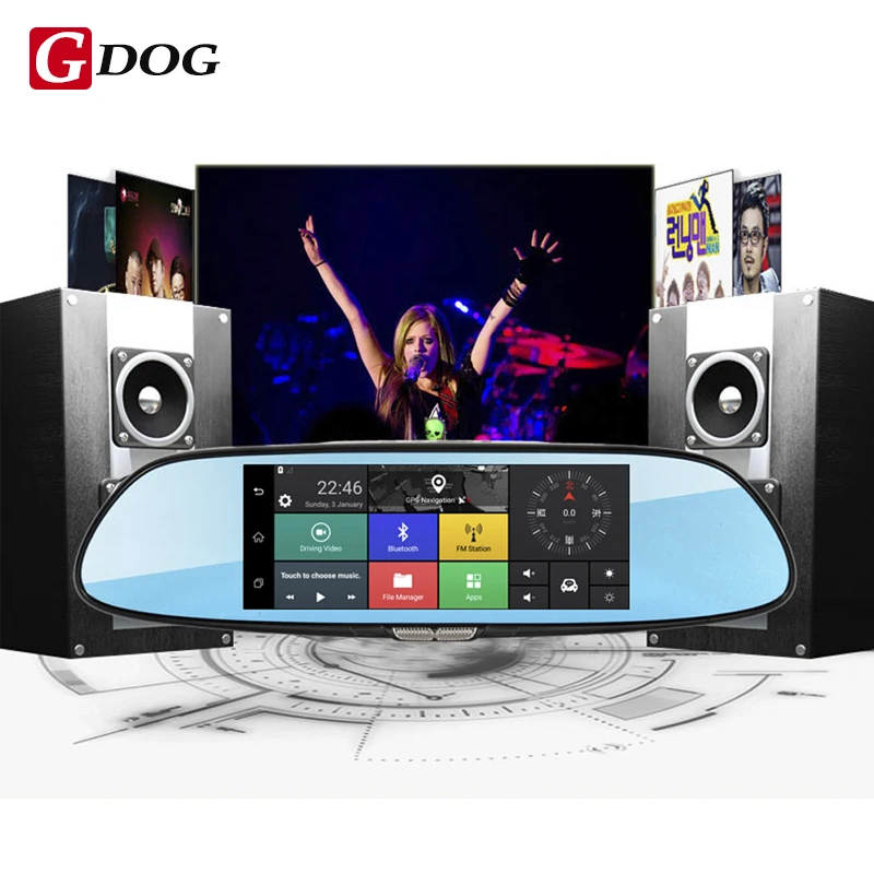 

original Android 5.0 car dvr 7.0" IPS touch screen wireless 3G WCDMA B1 (2100) dual lens camera rearview mirror GPS navigation