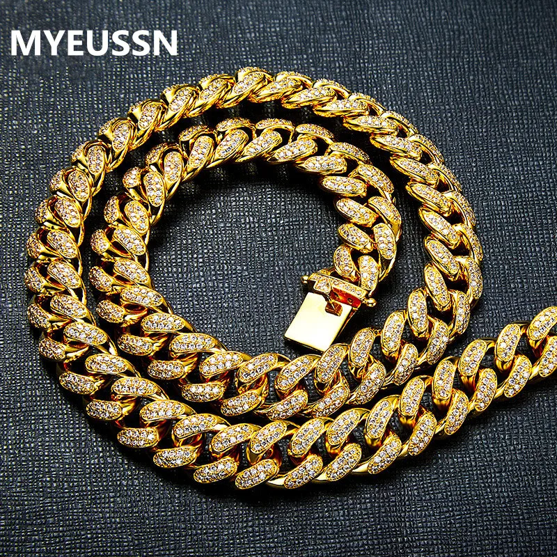 

Hip hop men 12mm Miami Cuban Link Chain Gold Silver Necklace Bracelet Iced Out Crystal Rhinestone Bling Hip hop for Men Jewelry