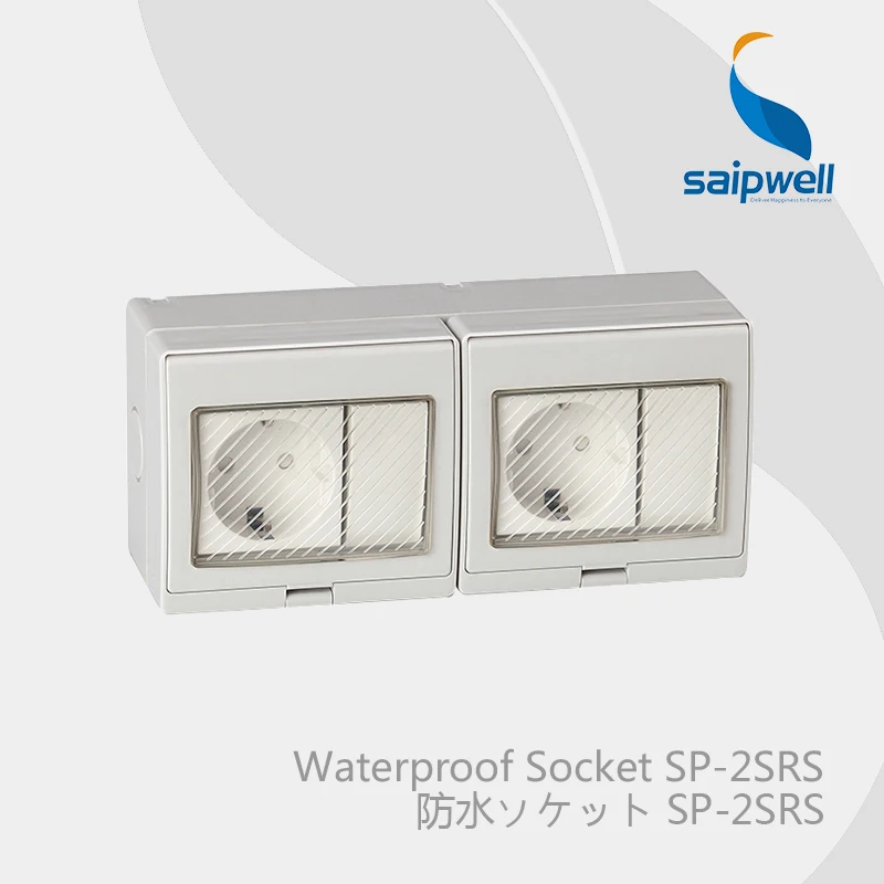 

Saipwell 110-250V 16A IP55 2 Postion Double Control German Type waterproof power strip socket with fireproof material SP-2SRS