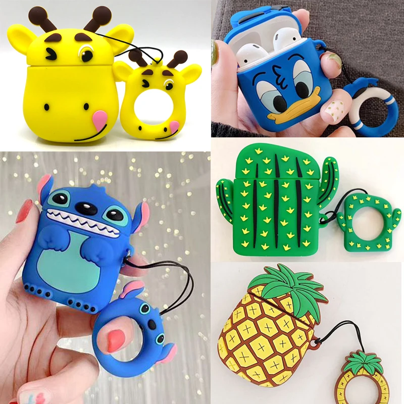 

3D Cute Cartoon Silicone Bluetooth Wireless Earphone Case Protective Cover Accessories For Apple Airpods Charging Box With Hooks