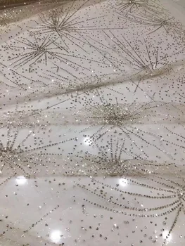 

Gold colour glitter tulle mesh african lace fabric material for evening dress special glued glitter sequins lace fabric