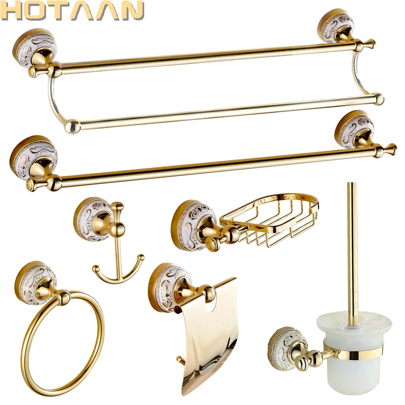 Günstige Luxus Handtuch Rack Wand Montiert Badezimmer Zubehör Set Keramik Massivem Edelstahl Bad Hardware Sets Chrome Wc bürstenhalter