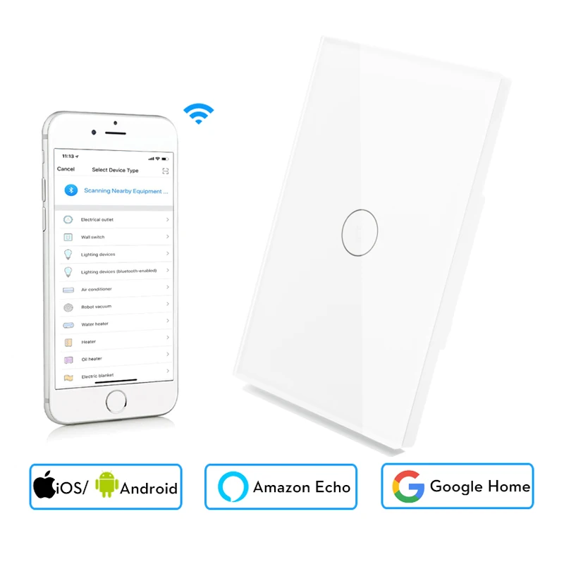 Wifi умный настенный сенсорный выключатель стеклянная панель мобильное приложение пульт дистанционного управления без концентратора требуется работа с Amazon Alexa Google Home US EU UK - Цвет: US Type 1 Gang White