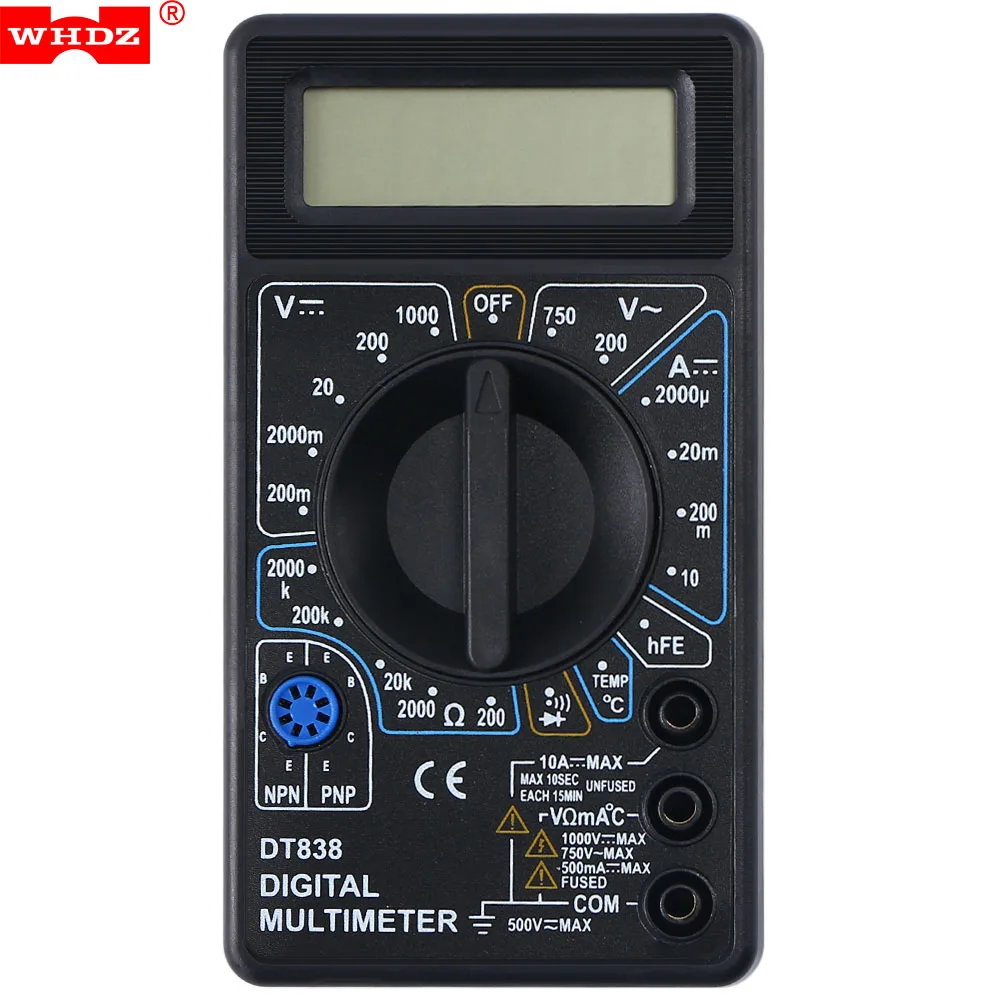

WHDZ DT838 LCD Digital Multimeter AC DC Voltmeter Tester Diode Resistance Current Diode Electric Multimeter Tester Tool