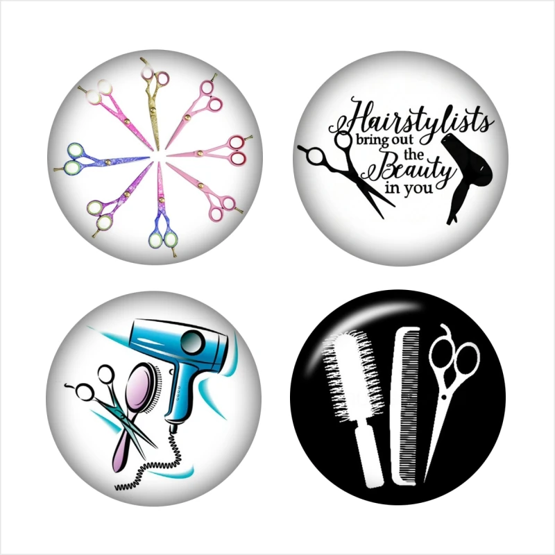 12pcs/lot Hair salon Hairdresser Round photo glass cabochon demo flat back Making findings ZP5275 | Украшения и аксессуары