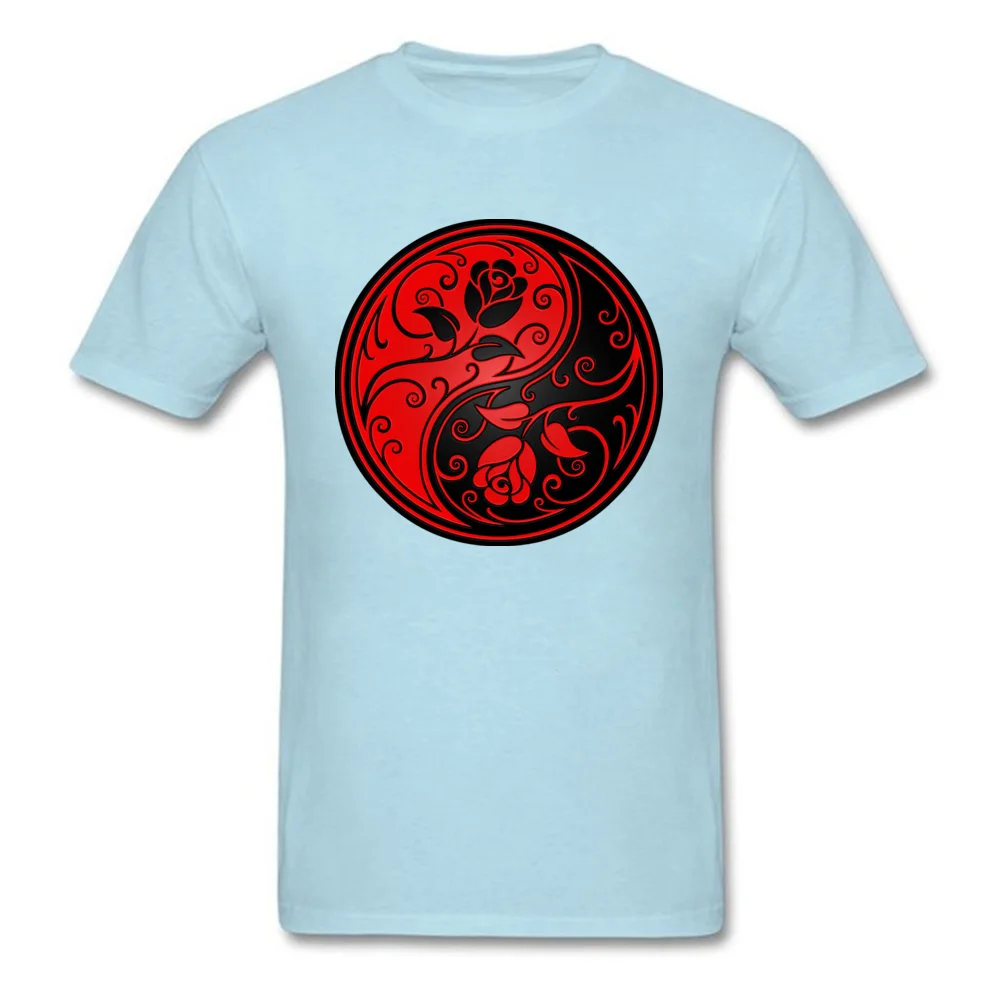 cosie Summer Unique Short Sleeve VALENTINE DAY Tops Shirt High Quality Crew Neck 100% Cotton Clothing Shirt Men's T Shirt Red and Black Yin Yang Roses light
