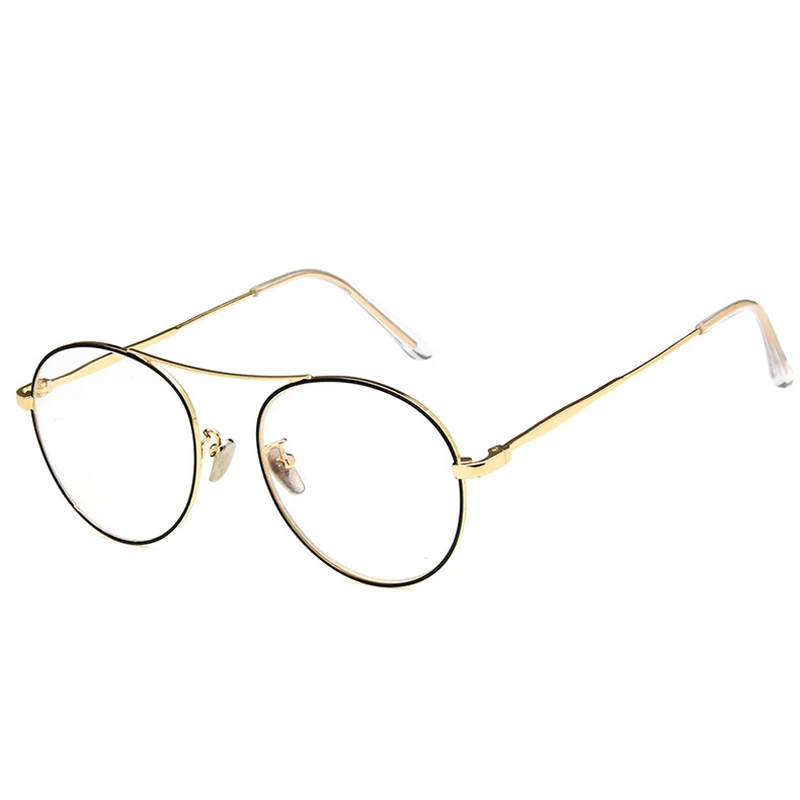 Elbru винтажные очки мужские и женские круглые металлические оправа для корригирующих очков прозрачные линзы очки черные розовые модные очки - Цвет оправы: Black Gold