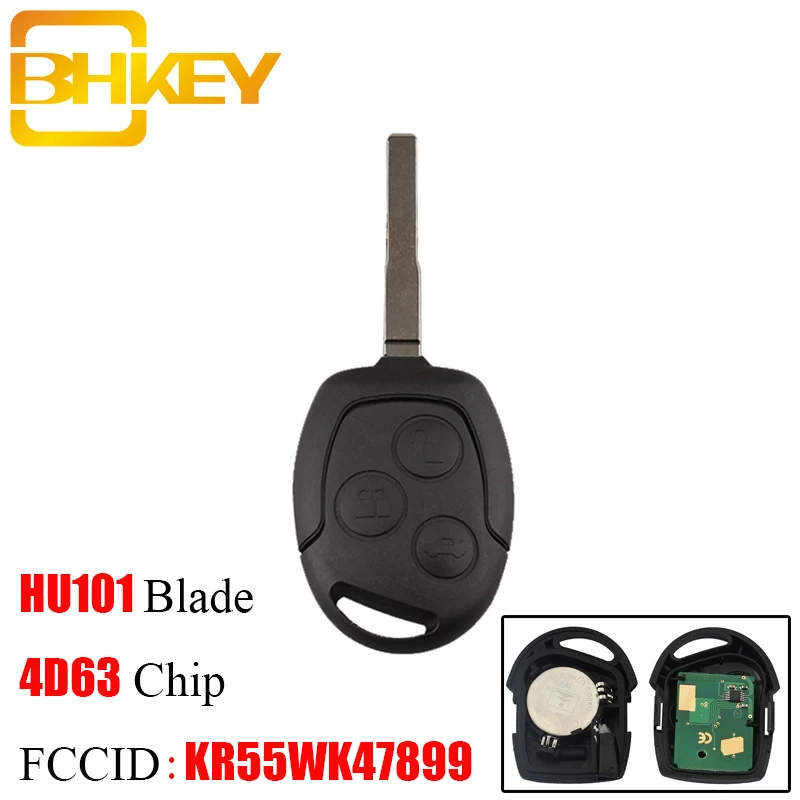 BHKEY 3 кнопки дистанционного ключа автомобиля 433 МГц для Ford Focus Fiesta Fusion C-Max для mondeo Galaxy C-Max S-Max 4D63 или 4D60 чип опционально
