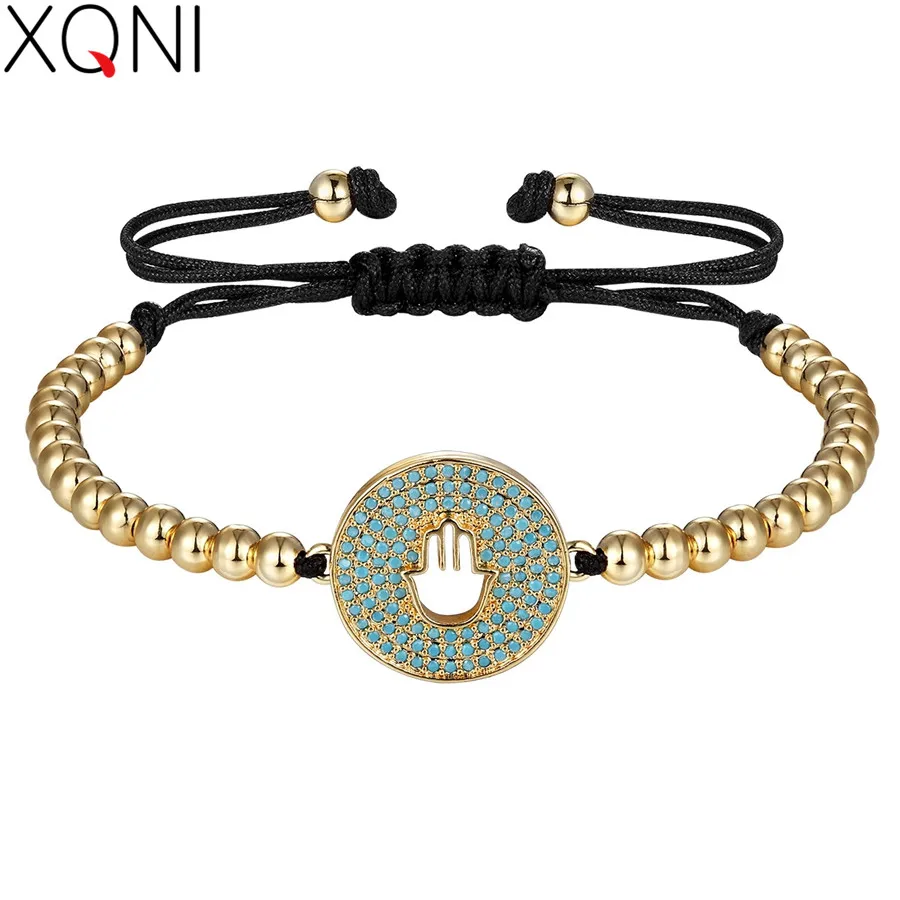 

XQNI Big Circle Around Hollow Palm Pattern with Blue Cubic Zircon Strand Beads Bracelet 4 Colors for Choice Fashion Jewelry