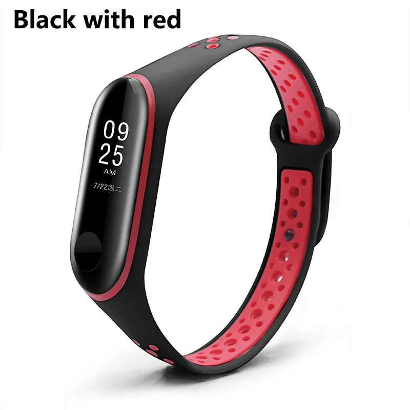BOORUI спортивный браслет mi band 3, Двойной Цветной силиконовый ремешок mi band 3, аксессуары, ремешок на запястье, сменный ремешок для xiaomi mi 3 smartband - Цвет: Black with red