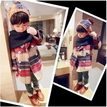 Autumn Promotion Woolen O-neck Full Plaid Boys Fashion And Winter Wear 2016 New Korean Tartan Coat Children Baby Long Oc1015