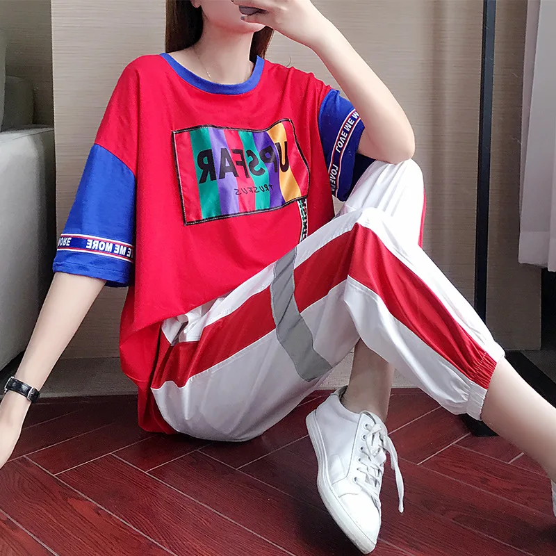 

Red Letter Print Tracksuits Women Two Piece Set Spring Street t-shirt Tops and Jogger Set Suits Casual 2pcs Outfits