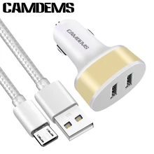 CAMDEMS 5 V 2.1A USB Автомобильное Зарядное Устройство+ Плетеный Кабель Micro Usb для Зарядки Samsung S7 S6 edge S4 для xiaomi для Lenovo A936 Смартфон