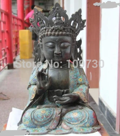 

003131 17 Tibet Mark Old Bronze Copper Cloisonne Tathagata Amitabha RuLai Buddha Statue