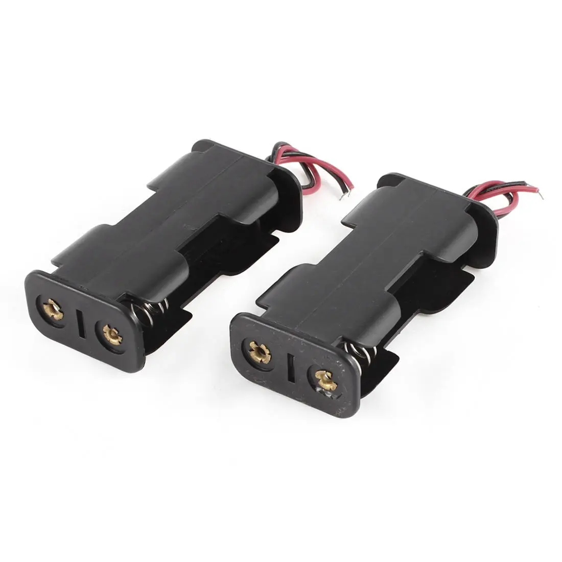 2 Pcs Black Plastic Battery Holder Case w Wired for 2 x AA Batteriesin