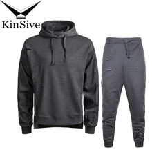 Для мужчин Костюмы толстовки и брюки наборы толстовка хлопок Повседневный пуловер Мужской отверстие спортивный костюм Двойка брендовый комплект спортивный костюм