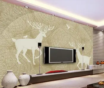 

3D wallpaper custom mural non-woven wallpaper Abstract hand draw the tree forest birds elk TV setting wall wallpaper
