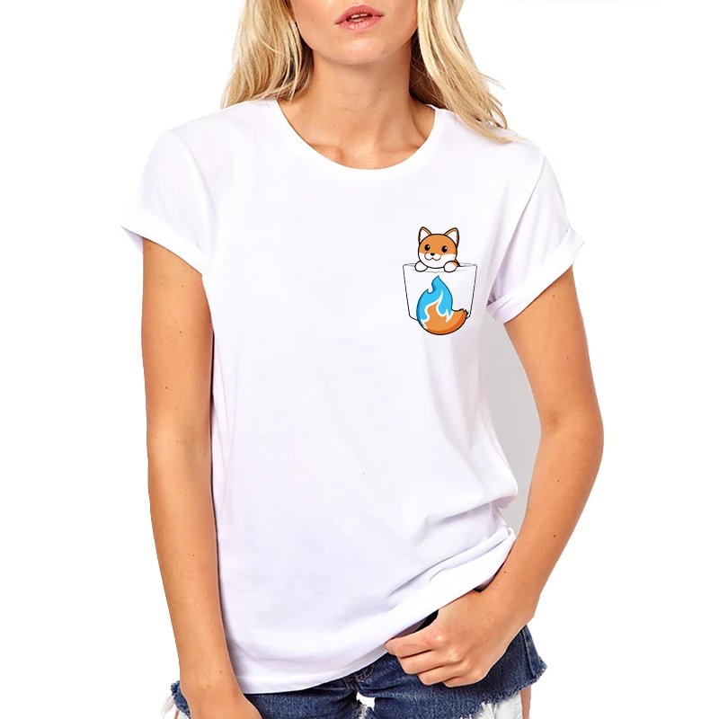 

Latest popular funny printed design Fox T-shirt 2019 women summer t-shirt brand fashion shirt funny pocket Tee tops