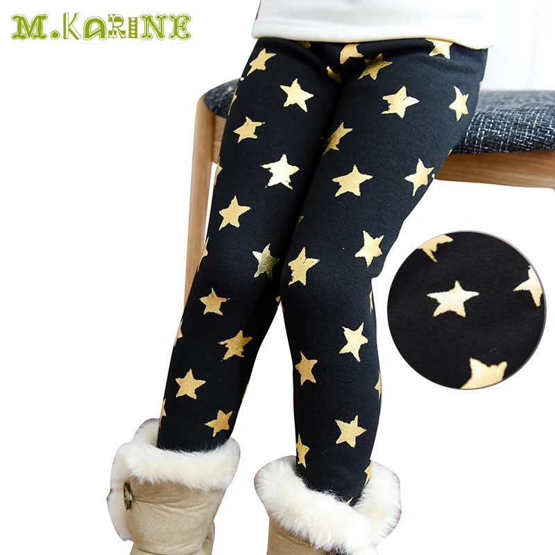 

New Arrival Kids Winter Pants Warm Stars Print Fleece Baby Girls Leggings Bronzing Skinny Elastic Waist Boys Pantalones Enfant