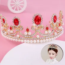 Красные хрустальные короны, жемчужные стразы, свадебная тиара принцессы, короны, свадебные украшения для волос, аксессуары для женщин JL