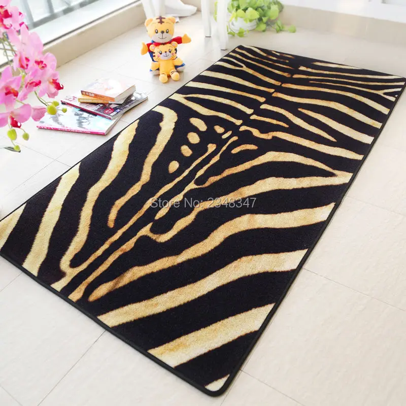 

Fashion Soft Flannel Floor Foot Door Yoga Mat Bathroom Kitchen Hallway Living Room Carpet Area Rug Golden Black Zebra Stripe