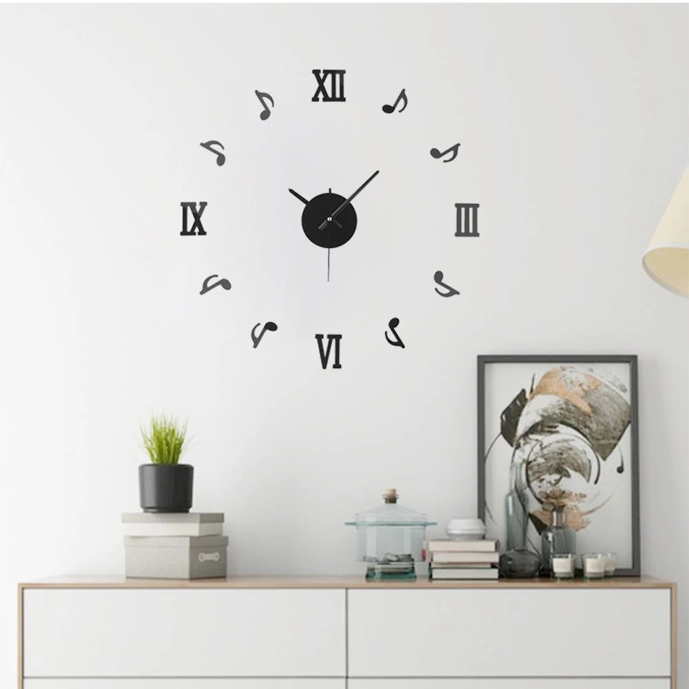

27'' DIY 3D Acrylic Musical Note Wall Clocks Stickers 2019 New Arrivals Quartz Clock Needles Modern Home Decor Relogio De Parede