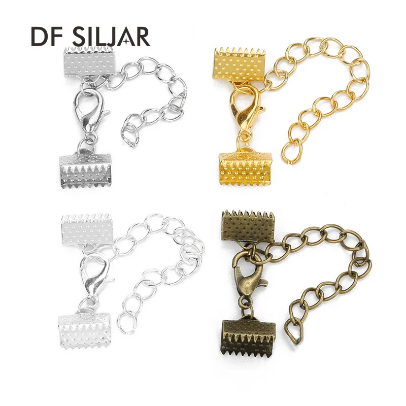 10Sets 6 10 20mm Gold Silver End Caps Crimp Beads Clasps Tips Flat