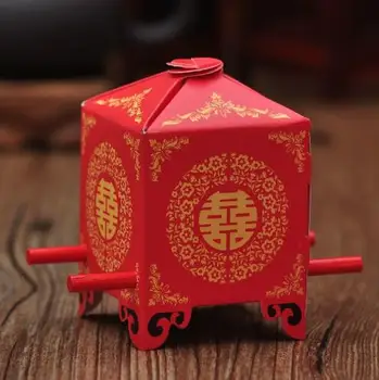 

100 PCS/LOT Chinese Asian Style Red Double Happiness Sedan Chair Wedding favor box party gift favor candy box