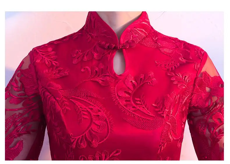 Китайский традиционный красный Cheongsam элегантный женский тонкий длинный Qipao большой размер 3XL винтажные вышивки цветочные кружева платье