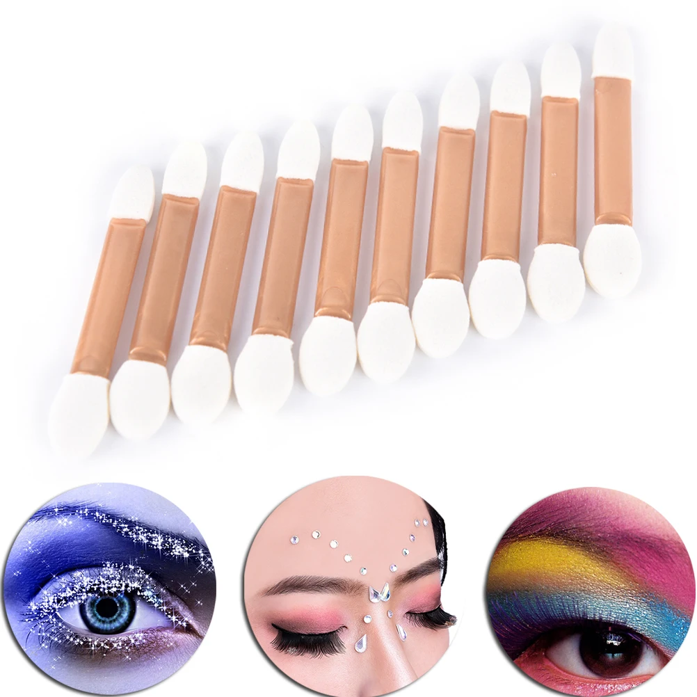10 PCS/LOT Eyeshadow Applicator Pro Sponge Double Ended Make Up Supplies Portable Eye Shadow Brushes Nail Mirror Powder Brush