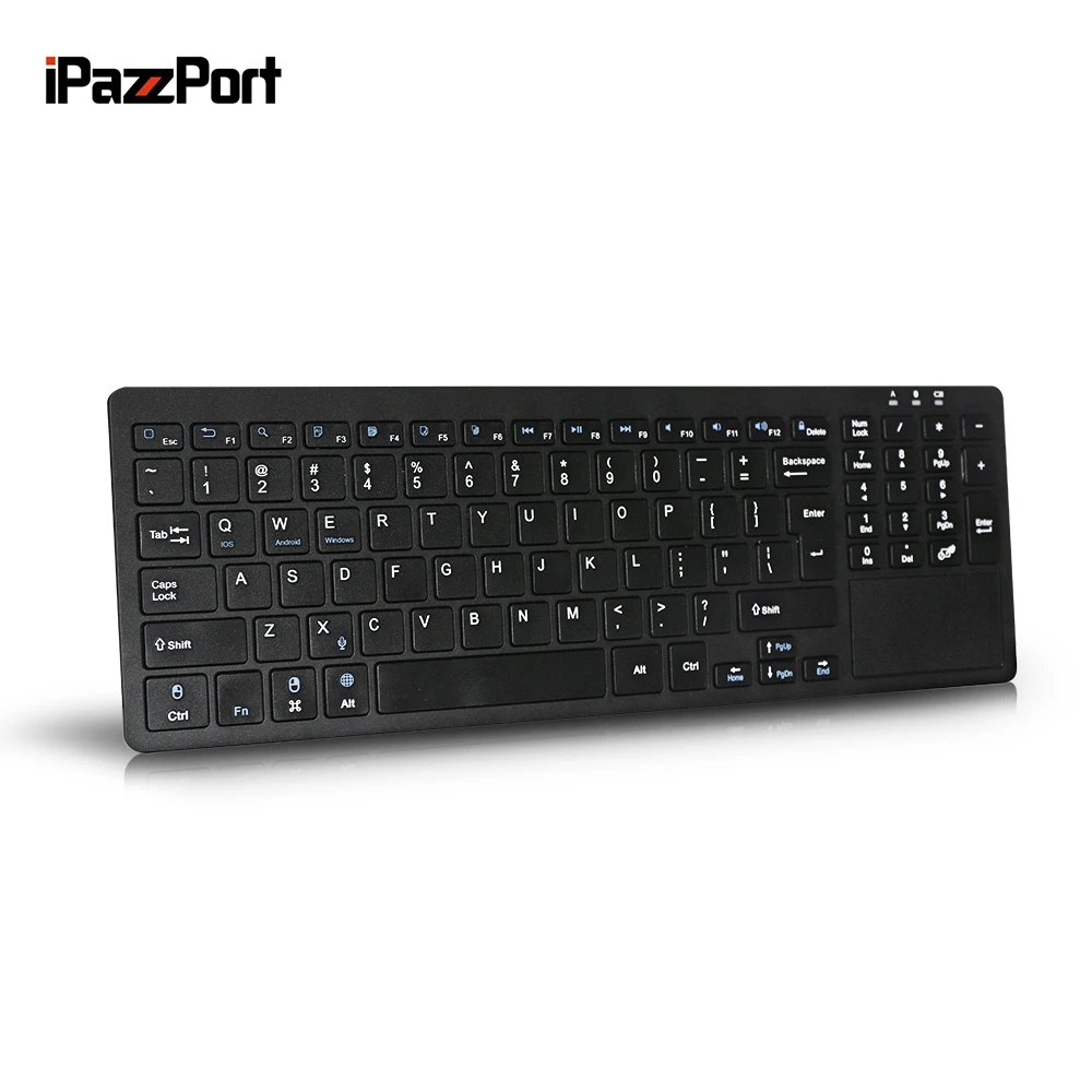 iPazzPort 55BT Wireless Bluetooth Keyboard 104 Keys with Touchpad for
