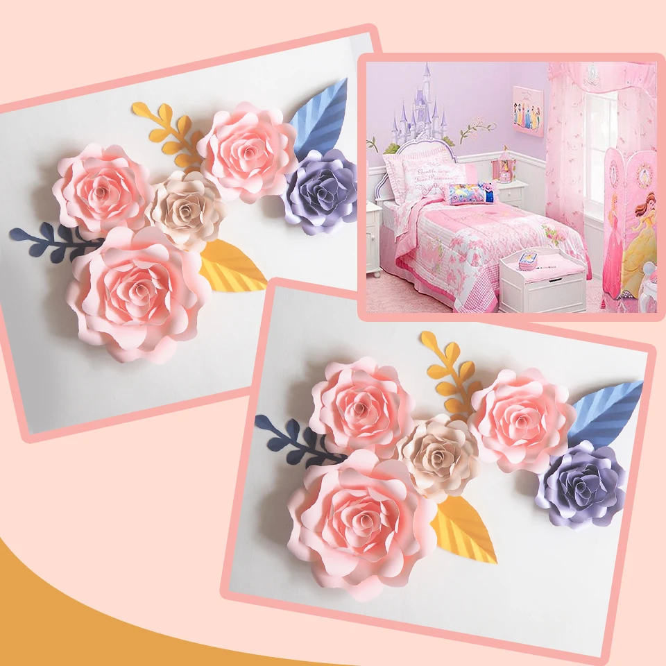 DIY гигантские бумажные цветы фон Искусственные 5 шт. + искусственные листья 4 декор