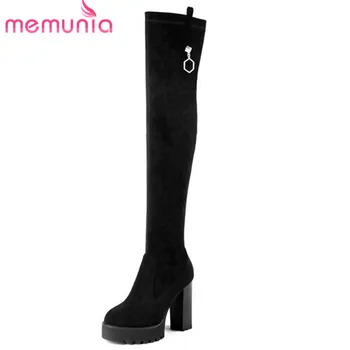 

MEMUNIA 2020 new arrive thigh high boots women slip on black long boots round toe autumn winter boots sexy platform shoes woman
