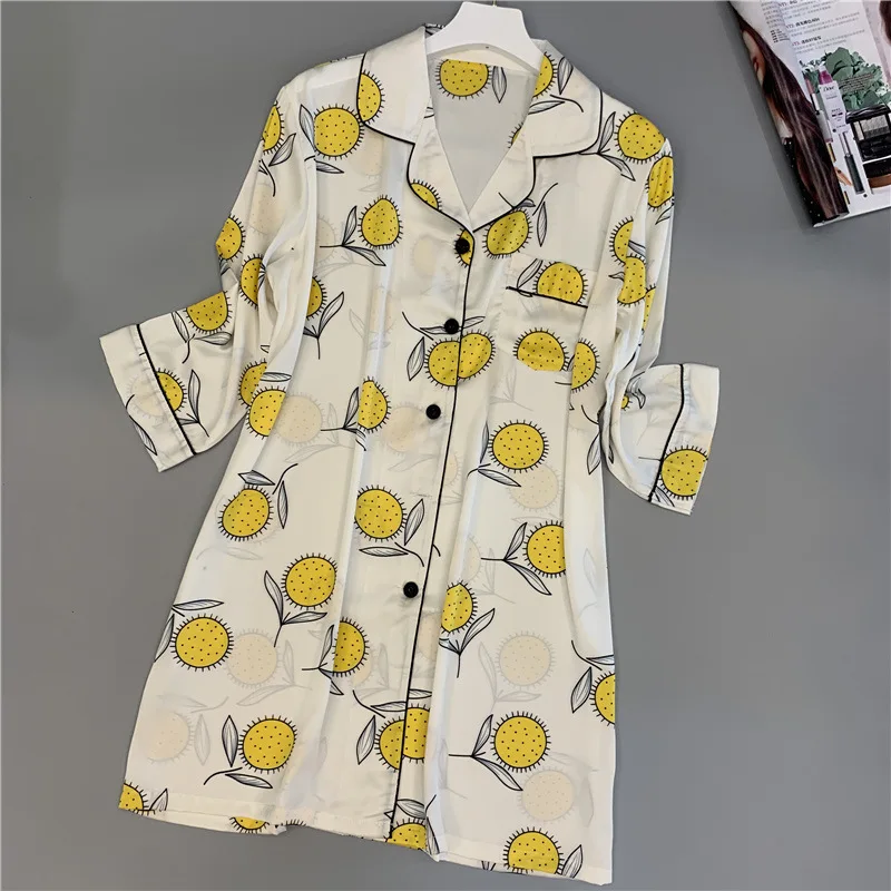 

Lisacmvpnel Long Section Printing Women Nightdress Ice Silk Soft Plus Size Nightwear