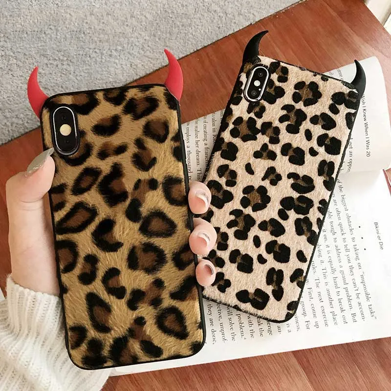 Чехол Devil Horn для iPhone XS Max XR 6 6S 7 8 Plus винтажный Леопардовый принт мягкий пушистый