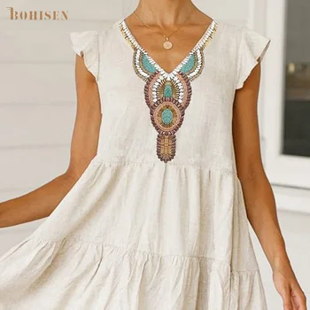 

BOHISEN Dashiki African Print Dresses For Women Clothing Sleeveless V-Neck Casual Female Clothes Skirt Formal Dress