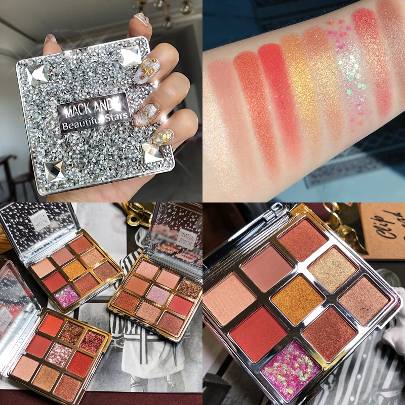 

Glitter Diamond 9 Color Eyeshadow Palette Pigment Warm Color Eyeshadow Pallete Shimmer Matte Nude Makeup Palette Eye Shadow