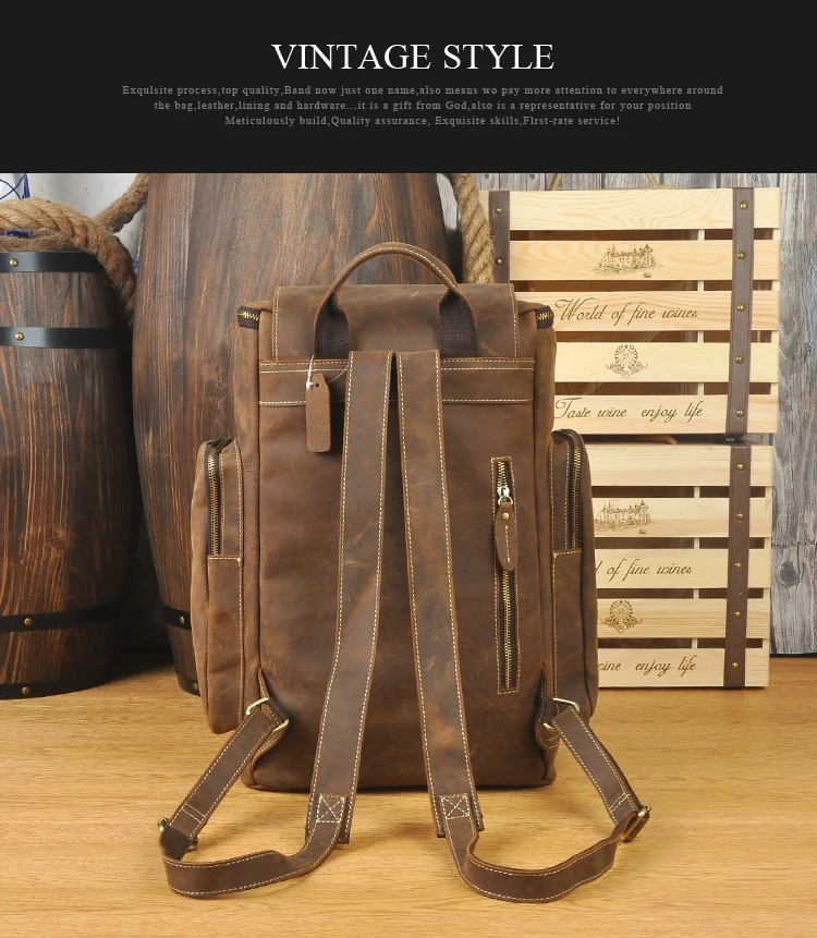 Мужской рюкзак из натуральной кожи, винтажный рюкзак большой вместимости, дорожная сумка, Мужская багажная сумка, рюкзак для ноутбука, мужские школьные сумки