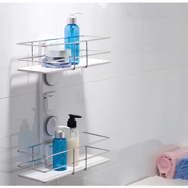 Suction Bathroom Shelf New Unique Plastic And Stainless Steel Double Suction Bathroom Shelf New Unique Plastic And Stainless Steel Double Tier Kitchen Shelves Accessories