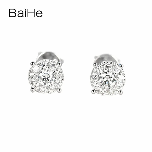 BAIHE Solid 14K белое золото 0.34ct(всего) H/SI натуральные Алмазы обручальные женские модные ювелирные изделия подарок серьги-гвоздики