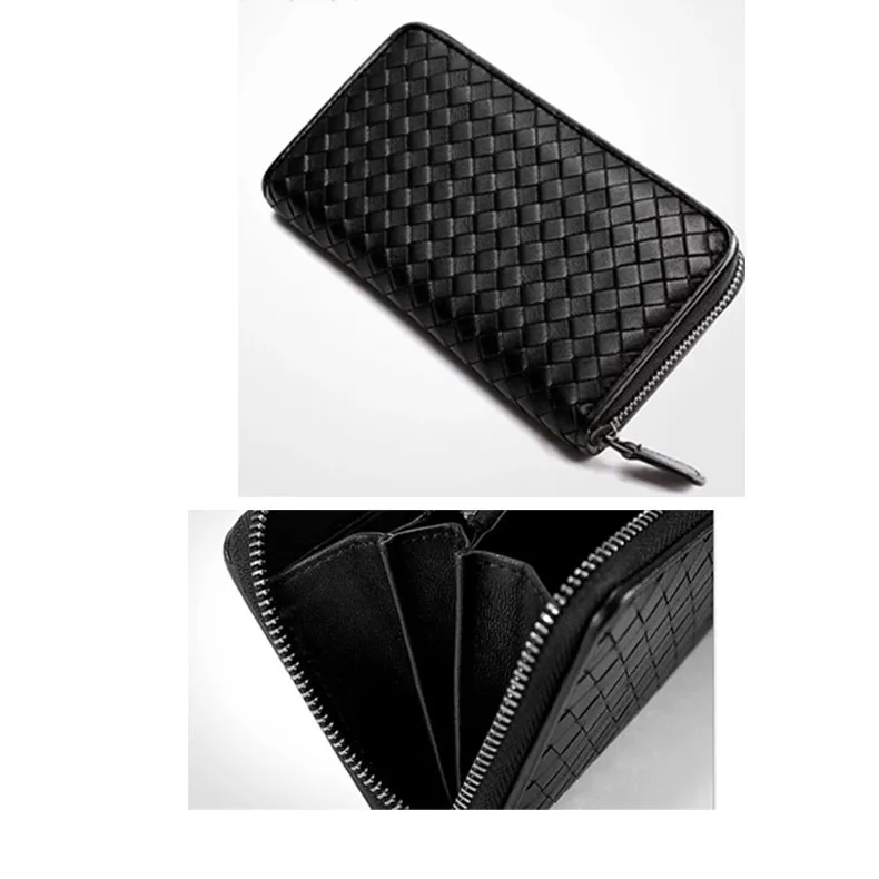 Man & Woman Wallet Sheep skin Knitting Black Zippper long Purse
