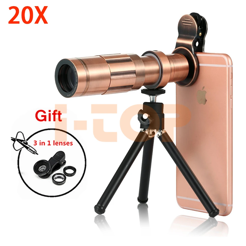 

Universal Clips HD 20X Telephoto Telescope Zoom Lentes For iPhone X 6 6S 7 8 Plus Samsung Fisheye Macro Wide Angle Lens Tripod