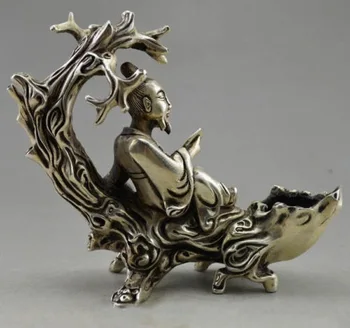 

Collectible Decorated Old Handwork Tibet Silver Elder Read On Tree Branch Statue