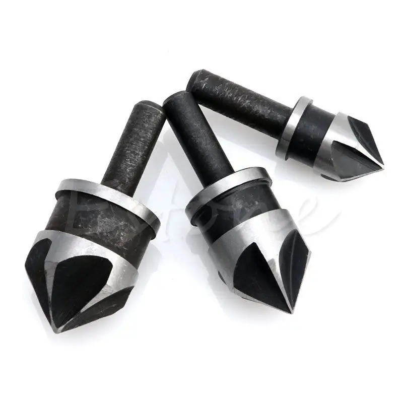 

New Hot 3Pcs/Set 5 Flute Countersink Drill Bit Set 90 Degree Hex Shank Wood Chamfering Bits  H02