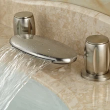 Luxury Arcuate Waterfall Spout Two Handle Basin Mixer Faucet Deck Mount 3 Holes Bathroom Washbasin Taps
