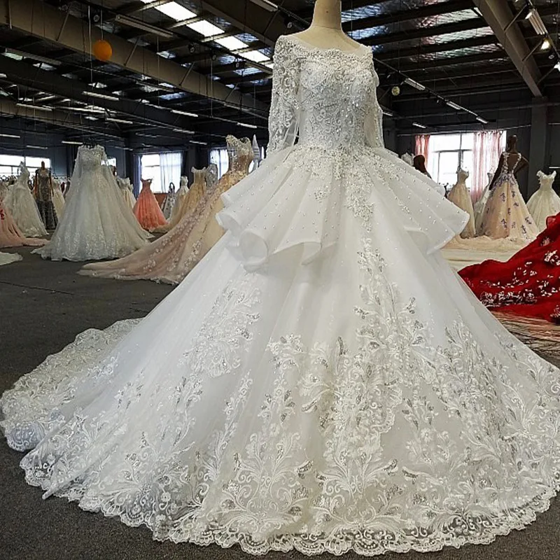 Халат de mariée оборками Лодка шеи Свадебные и Бальные платья роскошный Бисер Sequines