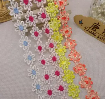 

150 Yards Colorful Dainty Flowers Daisy Floral Lace Trim Embroidered Lace Ribbon For Garment Sewing Craft Wedding Accessories