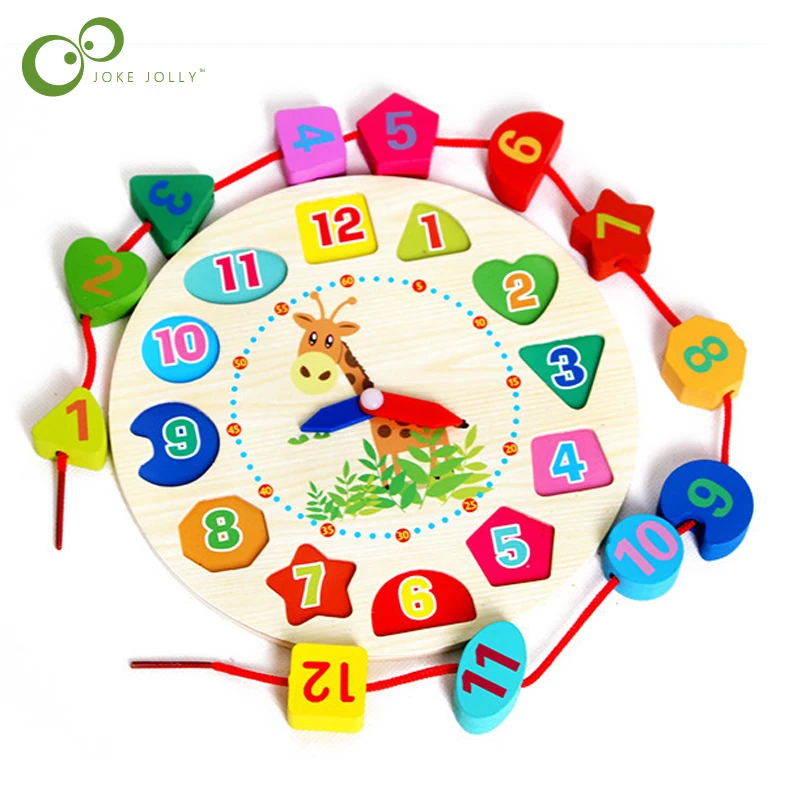 

Wooden Blocks Toys Digital Geometry Clock Toy Figure Blocks Children's Montessori Educational Toy For Children Baby Boys GYH